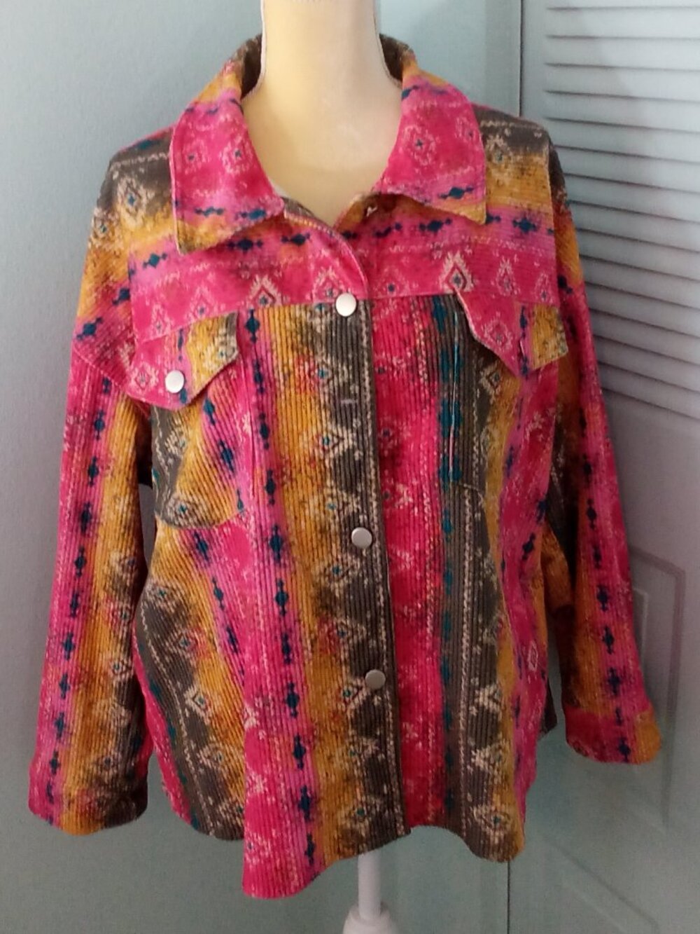 SAVANNA JANE 2X WIDE WALE CORDUROY BUTTON UP SHACKET AZTEC WESTERN SOUTHWEST